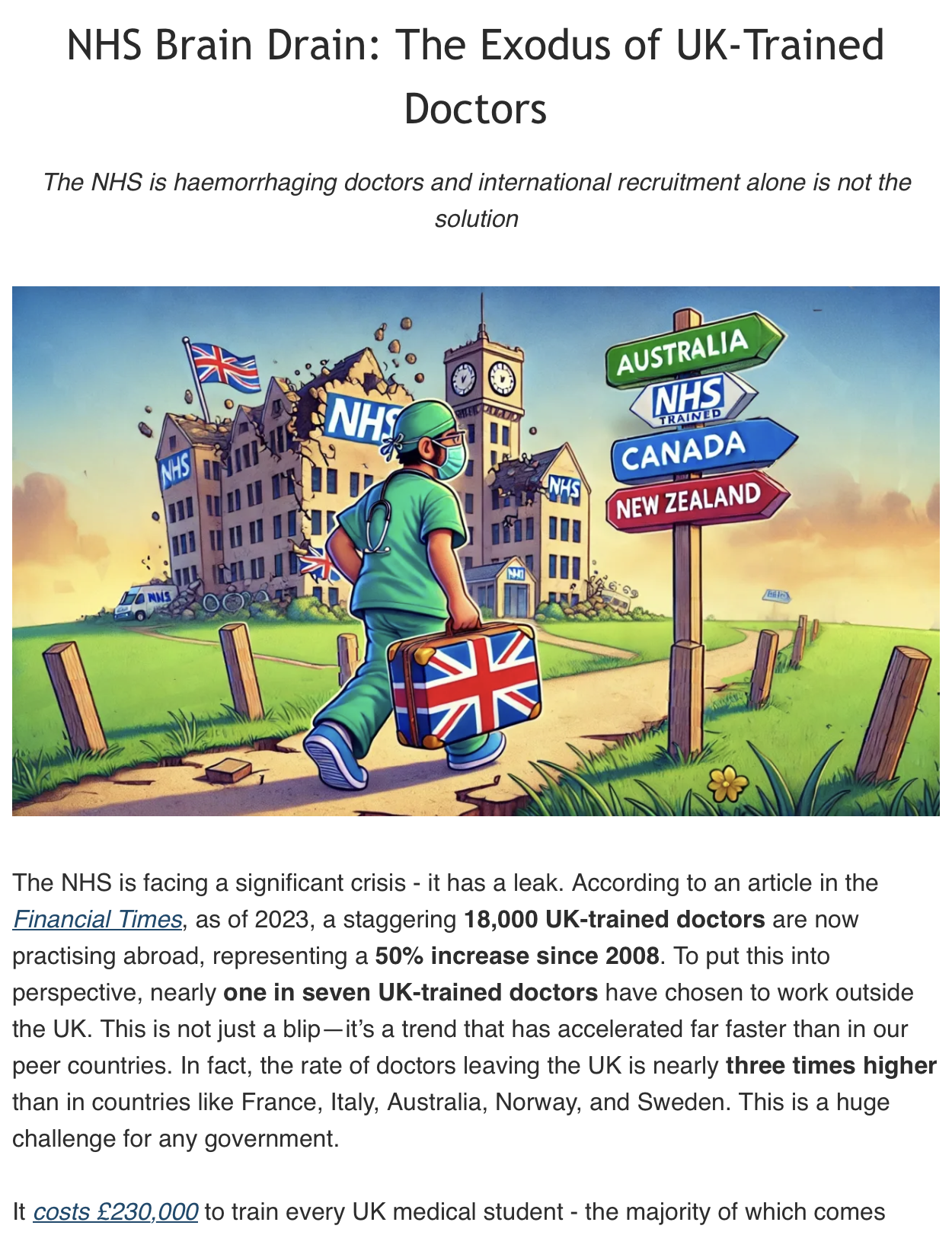NHS Brain Drain illustration